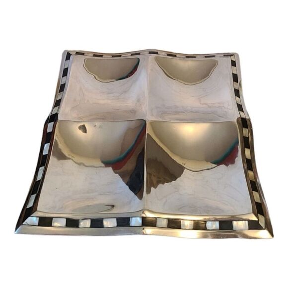 Towle Silversmith Midnight & Mother of Pearl Inlay 14" Platter W/ 4 Sections EUC - Picture 1 of 9